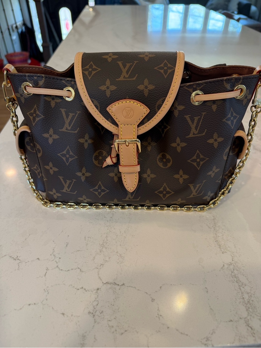 Louis Vuitton Brown Monogram Drawstring Crossbody with Tan Trim - Picture 2 of 15